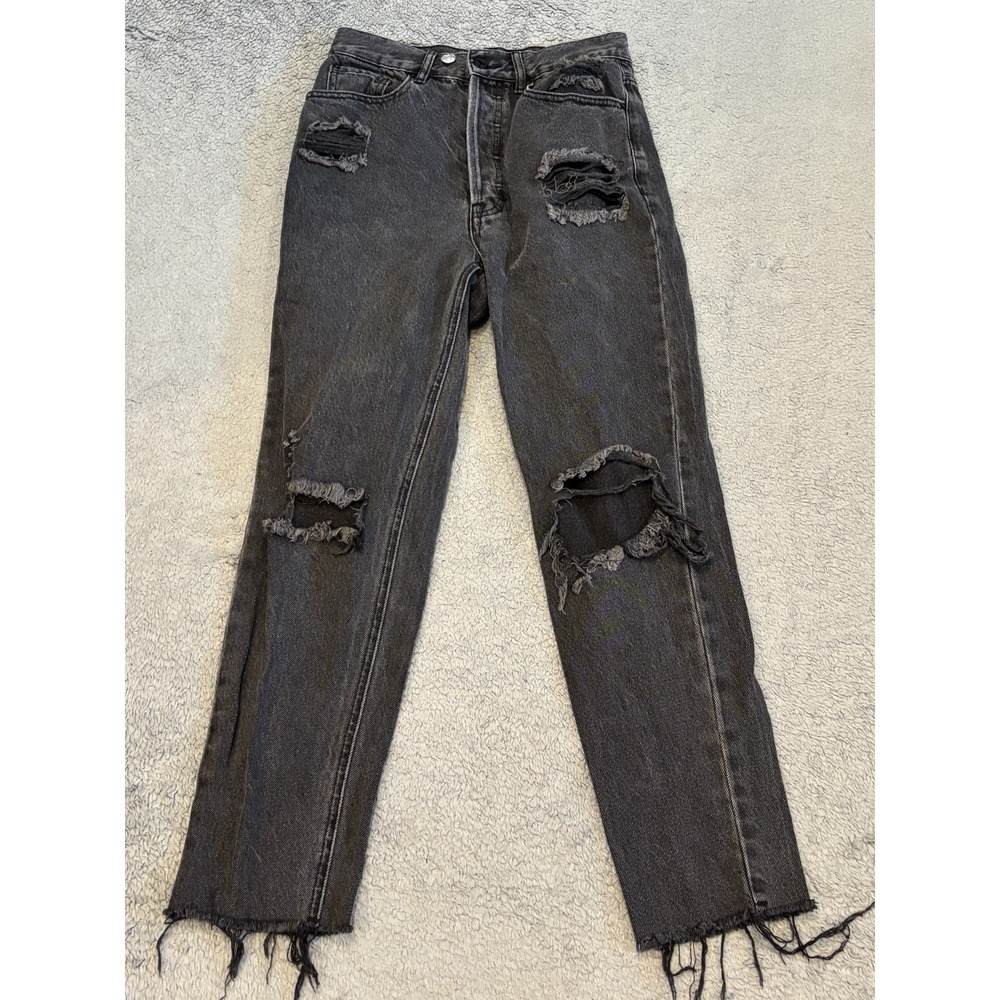 Pacsun Jeans Womens 26 Ultra High Rise Slim Black Distressed Denim Button Fly